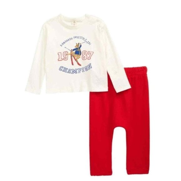Tucker + Tate Baby Graphic Tee & Pant Set Ivory Egret Kangaroo Freestyle 24M NWT - Picture 1 of 7